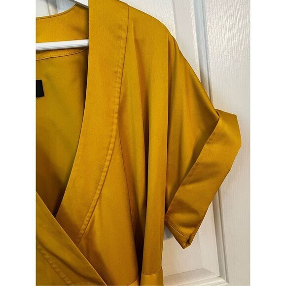 J. Crew Golden Mustard Short Sleeve Wrap Dress sz L EUC - Picture 5 of 7